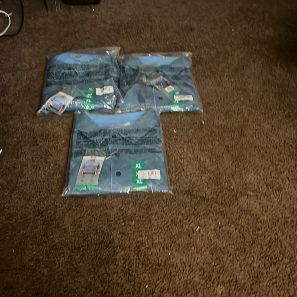 3 light blue shirts